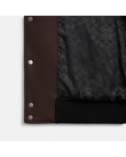 COACH Black Wool Varsity Jacket for men