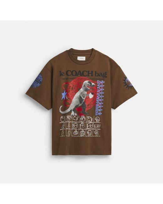 COACH Brown Graphic Relaxed T Shirt In Organic Cotton for men