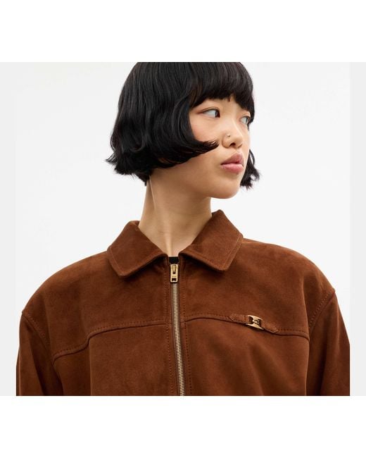 COACH Brown Heritage C Oversized Suede Bomber