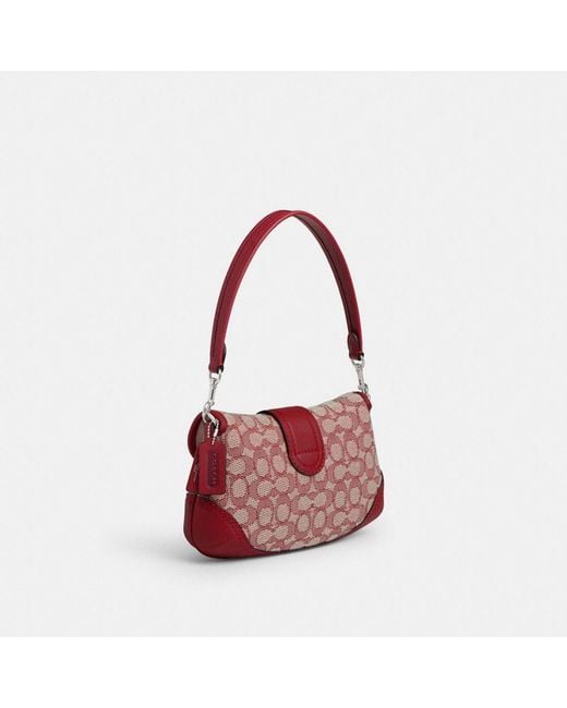 COACH Red Soho Flap Bag In Signature Textile Jacquard