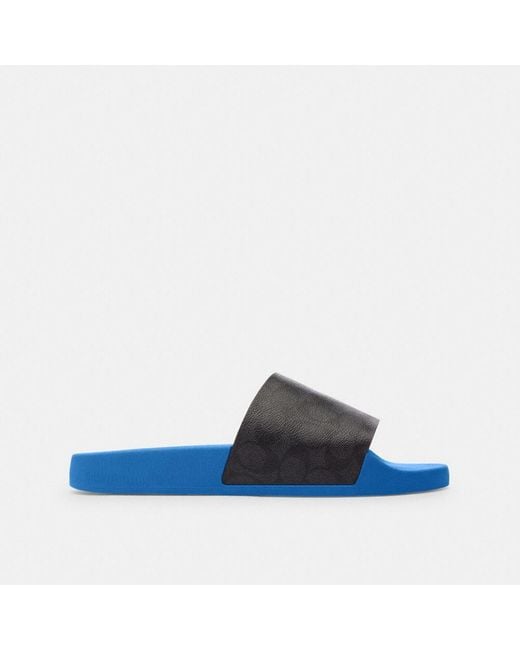 COACH Blue Signature Coated Canvas Pool Slide Sandal for men
