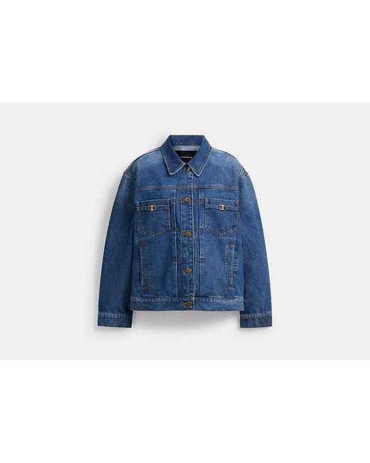 COACH Blue Heritage C Denim Trucker Jacket In Organic Cotton