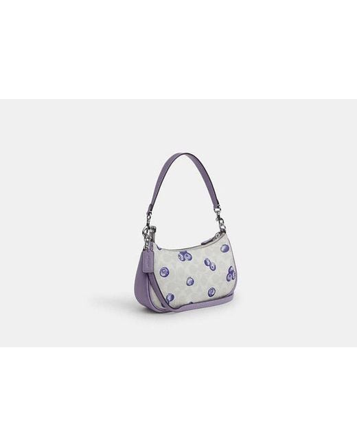 COACH Black Teri Shoulder Bag With Blueberry Print - Purple | Leather