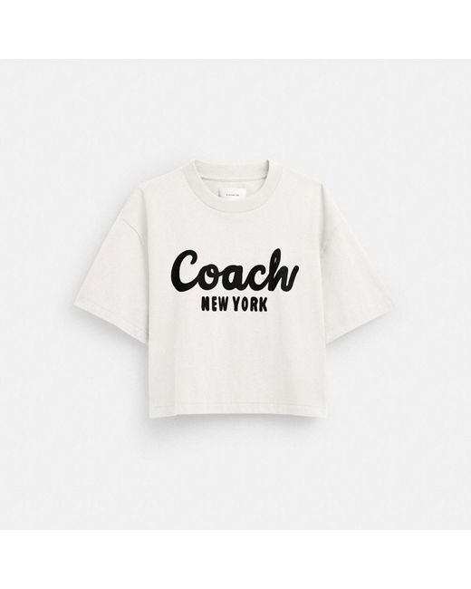 COACH White Cursive Signature Cropped T Shirt