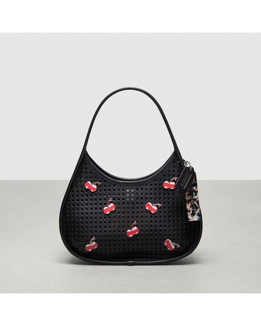COACH Black Ergo Bag In Perforated Upcrafted Leather With Cherry Pins
