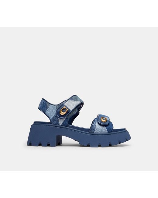 COACH Blue Brynn Platform Sandal With Patchwork