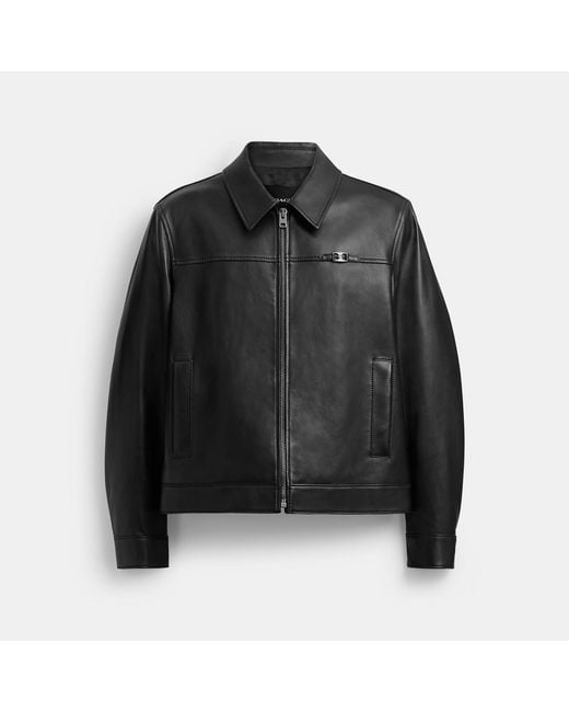 COACH Black Heritage C Lightweight Leather Jacket for men