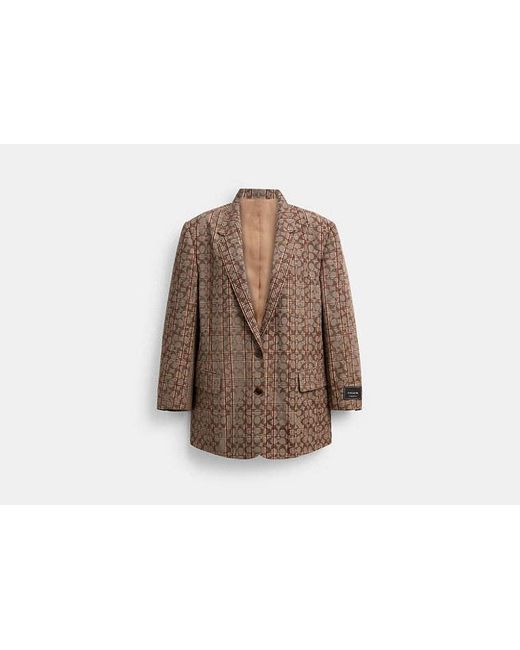 COACH Brown C Plaid Single Breasted Blazer