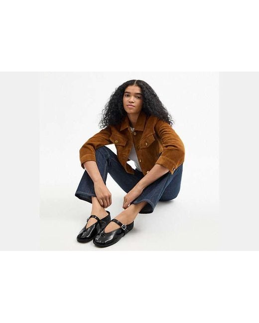 COACH Black Sculpted C Crinkle Patent Leather Soft Mary Jane Flat Shoes