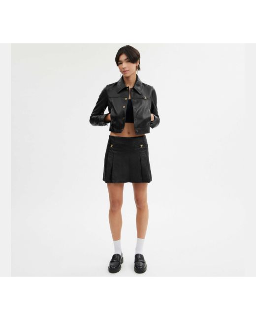 COACH Heritage C Leather Mini Skirt in Black | Lyst UK