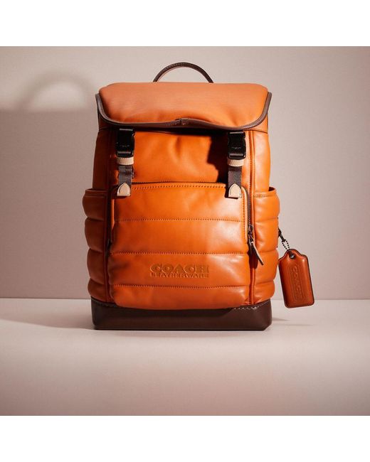 COACH Orange Restored League Flap Backpack With Quilting for men