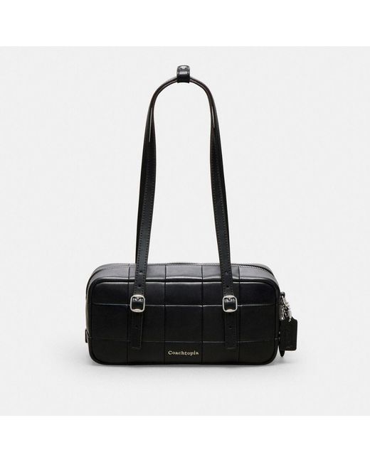 COACH Black Ego Satchel Bag In Checkerboard Upcrafted Leather