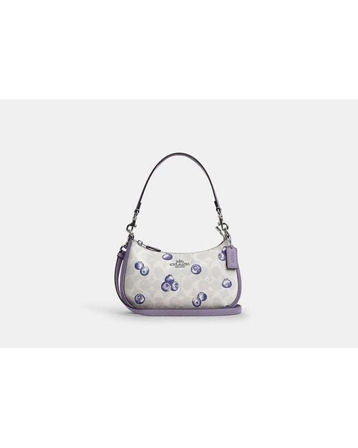 COACH Black Teri Shoulder Bag With Blueberry Print - Purple | Leather