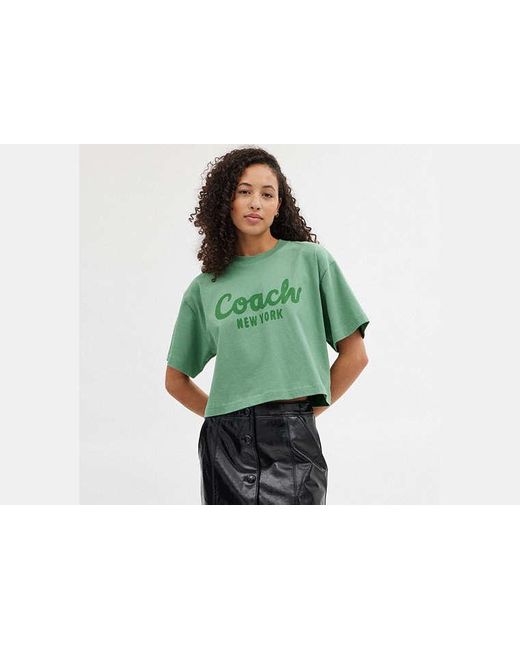 T-shirt court signature Cursive COACH en coloris Green
