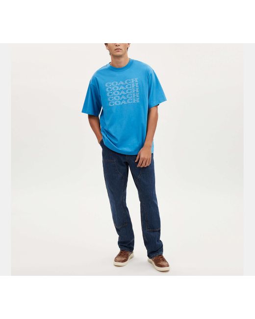 COACH Blue Signature Stack T Shirt for men