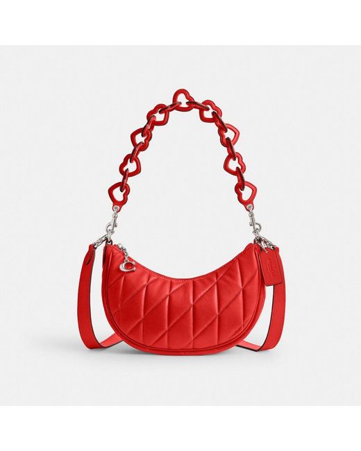 COACH Red Mira Shoulder Bag With Pillow Quilting And Heart Strap
