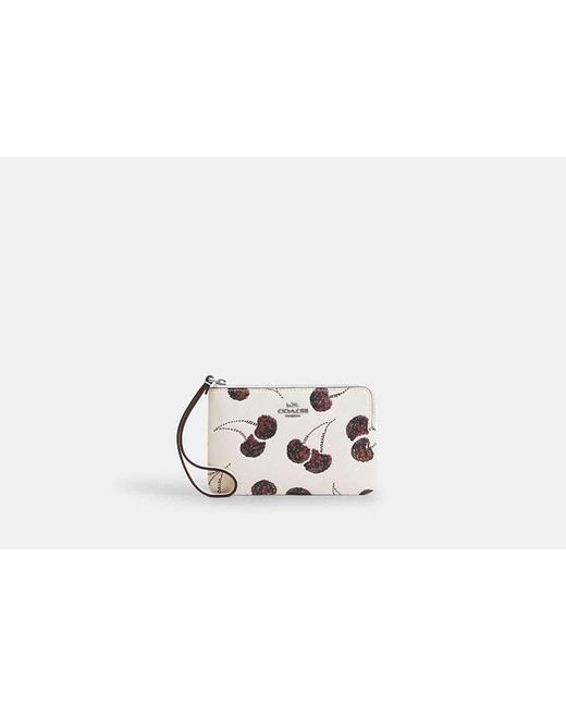 COACH Corner Zip Wristlet With Cherry Print in Black | Lyst