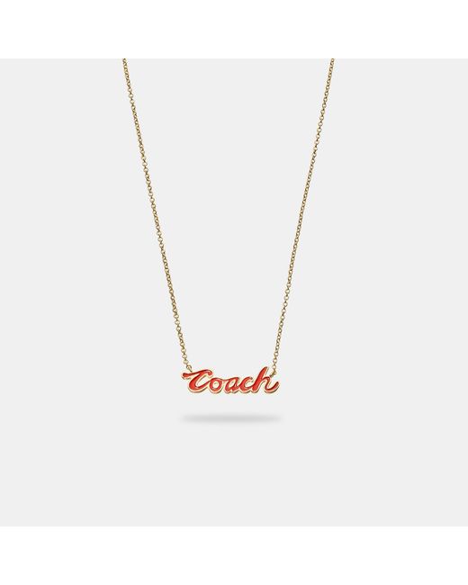 Coach Outlet Logo Script Enamel Necklace in Red Lyst