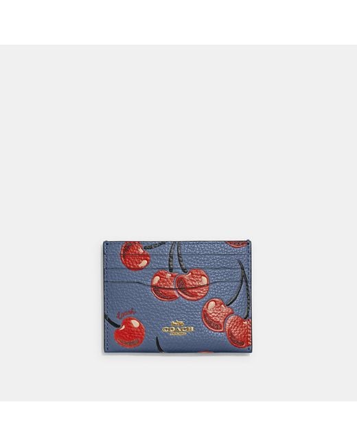 Coach Outlet Blue Card Case With Cherry Print