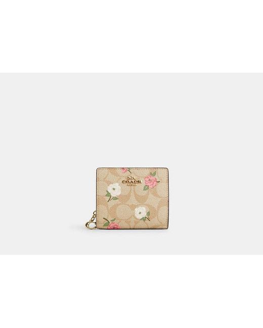 COACH Black Snap Wallet In Signature Canvas With Floral Print