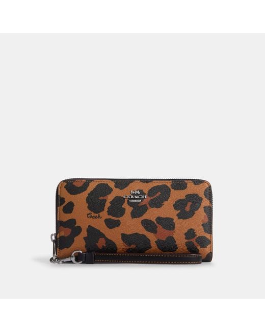 Coach Outlet Multicolor Long Zip Around Wallet With Leopard Print And Signature Canvas Interior