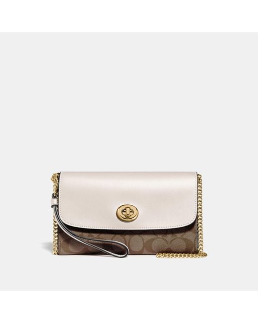 COACH Chain Crossbody Bag In Signature Canvas in Natural