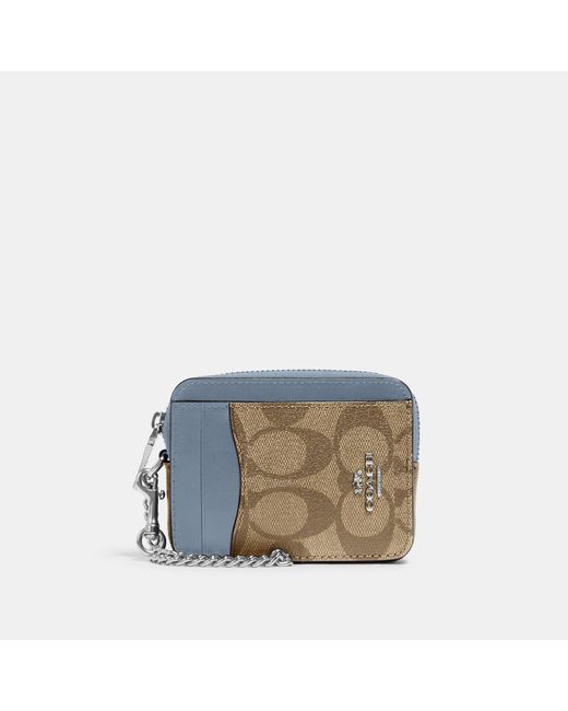 Coach Outlet Zip Card Case In Signature Canvas in Silver/Khaki/Marble ...