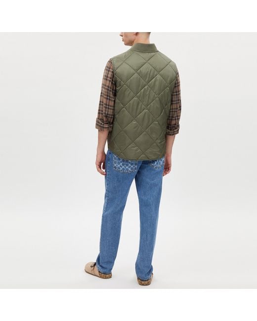 COACH Green Quilted Vest for men