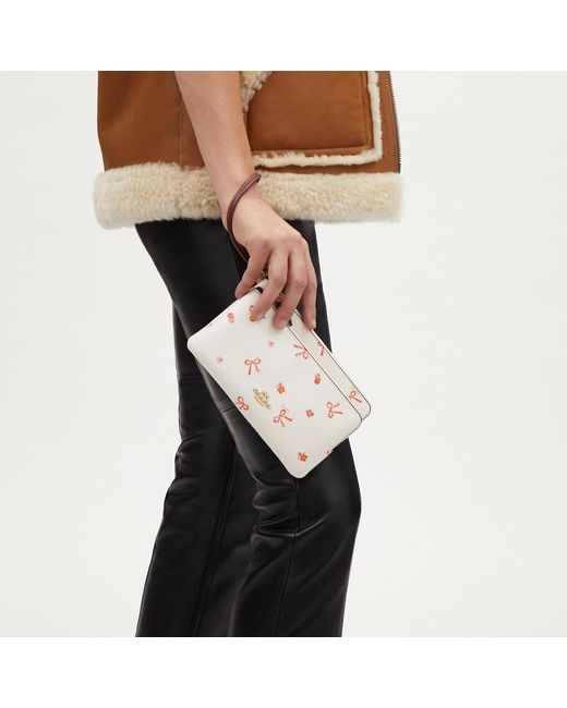 COACH Double Zip Wallet With Bow Print in White Lyst