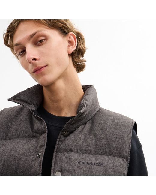 COACH Gray Solid Down Vest for men