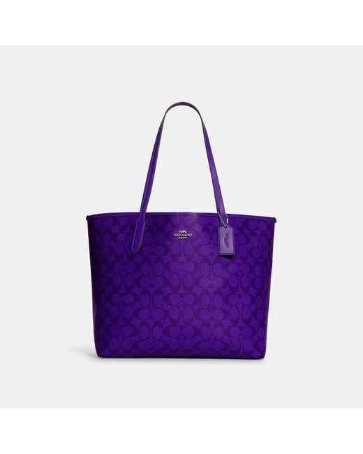 Coach Outlet Purple City Tote In Blocked Signature Canvas