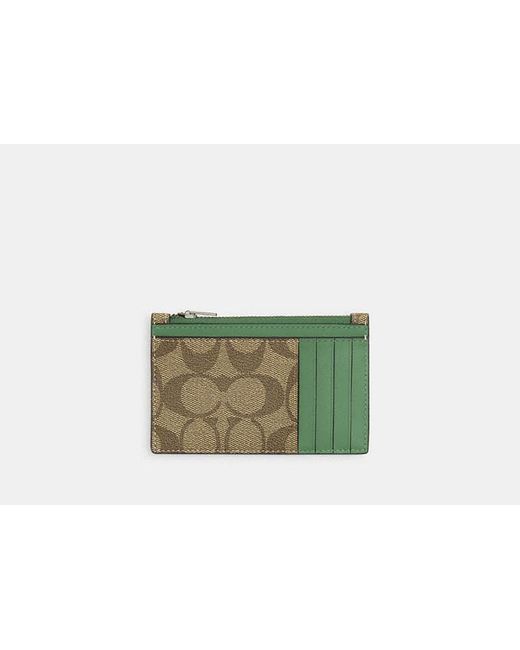 COACH Green Zip Card Case In Signature Canvas for men