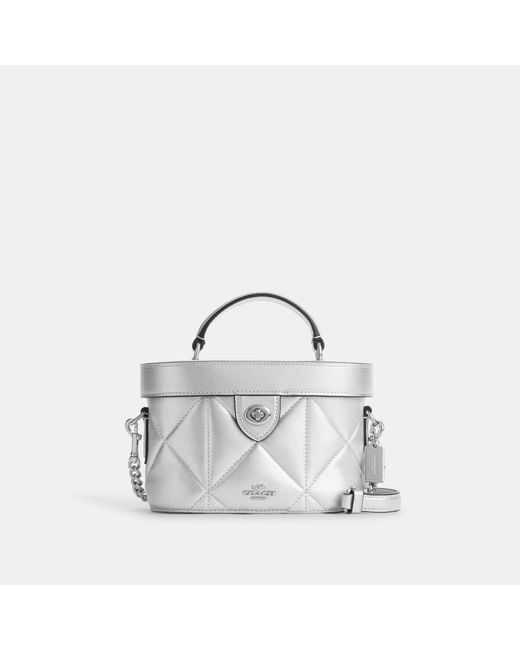 Coach Outlet White Kay Crossbody In Silver Metallic With Puffy Diamond Quilting