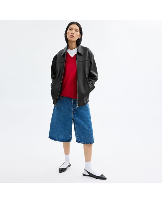 COACH Black Oversized Leather Jacket