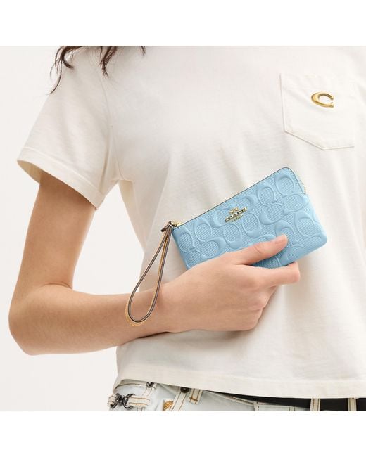 COACH Blue Corner Zip Wristlet