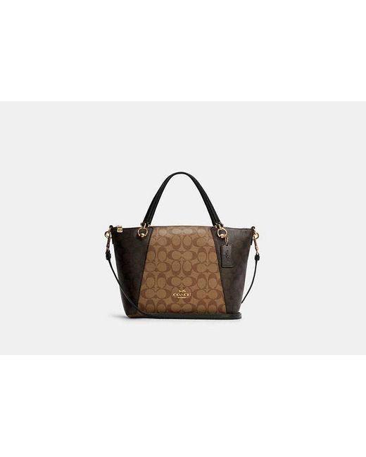 COACH Brown Kacey Satchel Bag In Blocked Signature Canvas