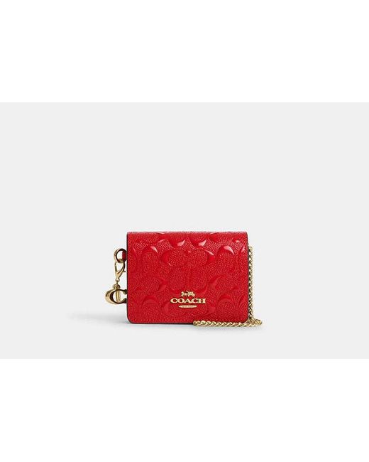 COACH Red Boxed Mini Wallet On A Chain In Signature Leather