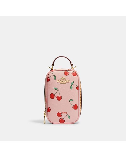 Coach Outlet Pink Eva Phone Crossbody With Heart Cherry Print