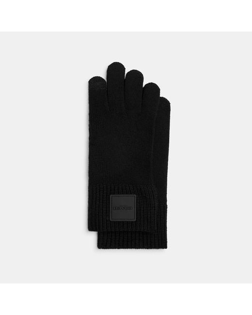 COACH Black Knit Tech Gloves With Rubber Patch
