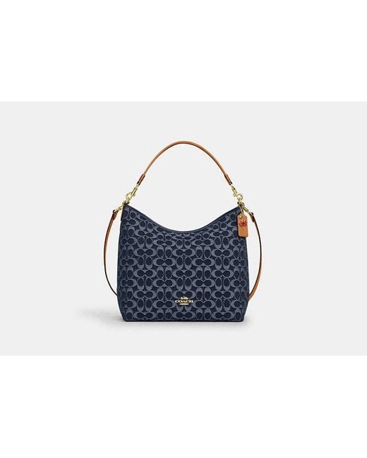 COACH Blue Laurel Large Shoulder Bag In Signature Denim