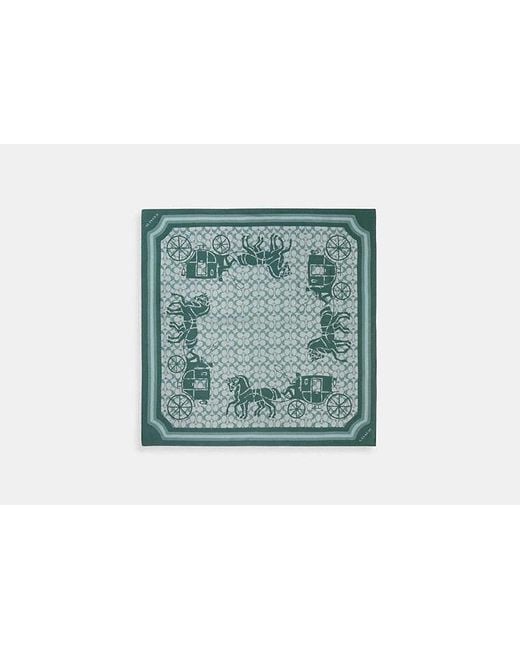 COACH Green Signature Horse And Carriage Silk Square Scarf
