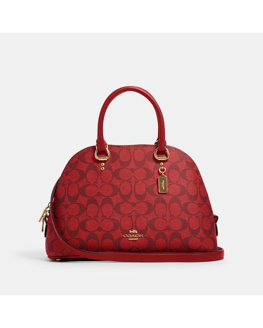 COACH Red Katy Satchel In Signature Canvas