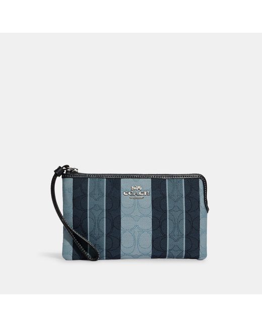 Coach Outlet Leather Large Corner Zip Wristlet In Signature Jacquard
