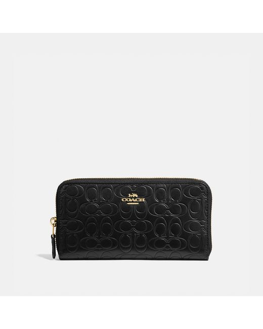 COACH Black Accordion Zip Wallet In Signature Leather