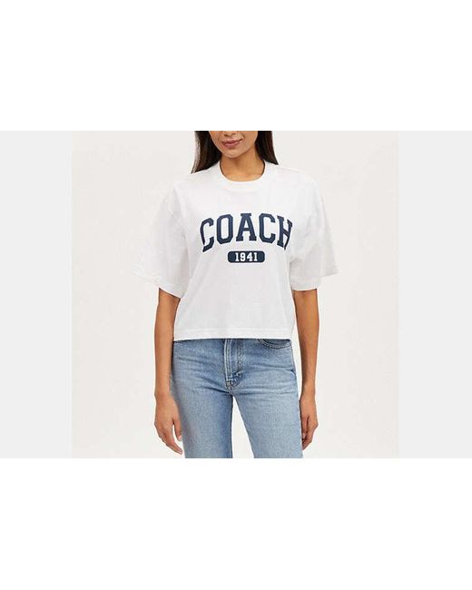 COACH White Varsity Cropped T Shirt