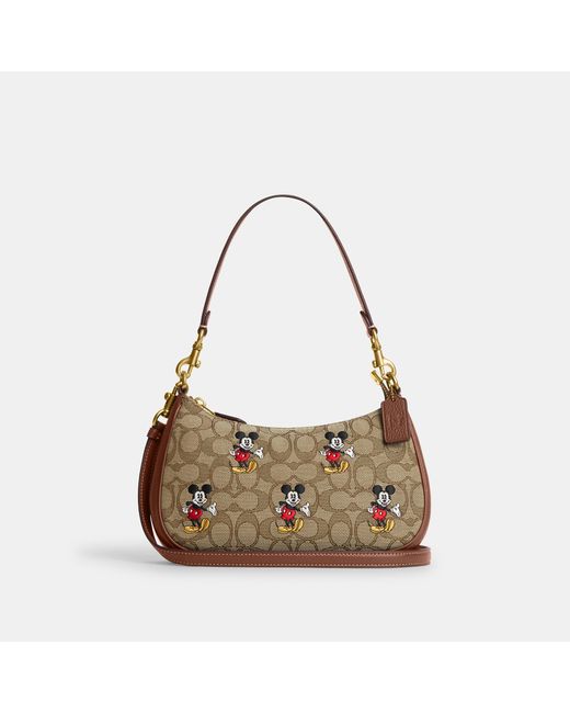COACH Brown Disney X Coach Teri Shoulder Bag In Signature Jacquard With Mickey Mouse Print