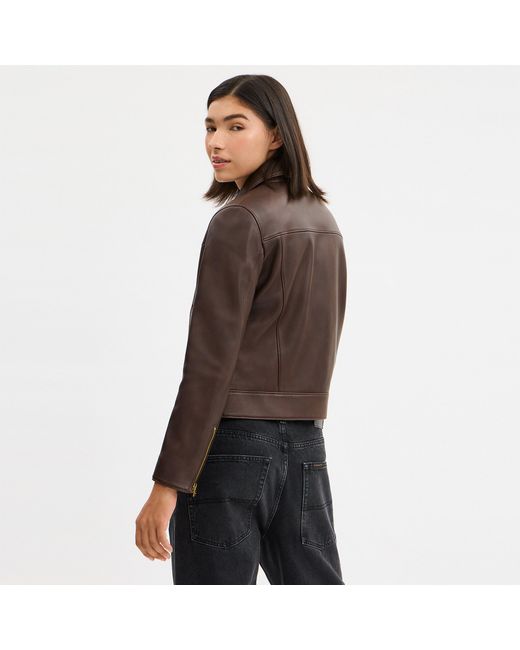COACH Leather Jacket in Brown | Lyst