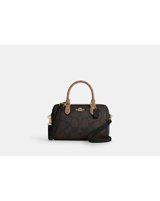 COACH Black Rowan Satchel Bag In Blocked Signature Canvas