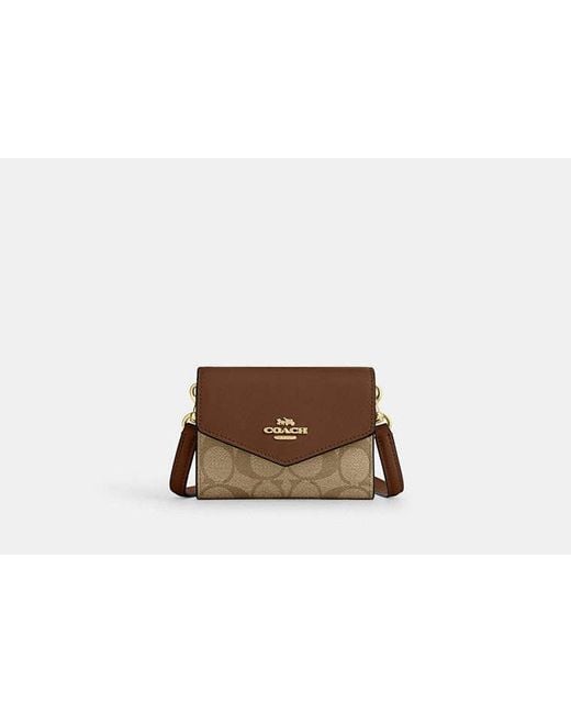 COACH Mini Envelope Wallet With Strap In Signature Canvas in Brown Lyst
