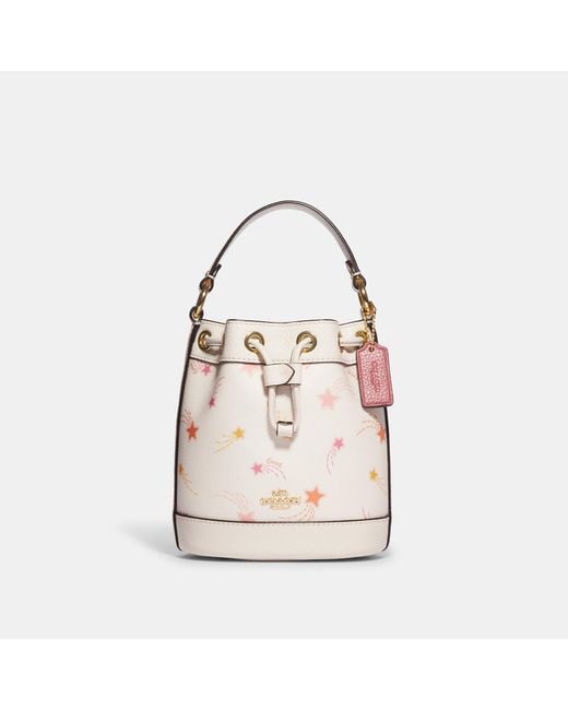 Coach Outlet Pink Dempsey Drawstring Bucket Bag 15 With Shooting Star Print